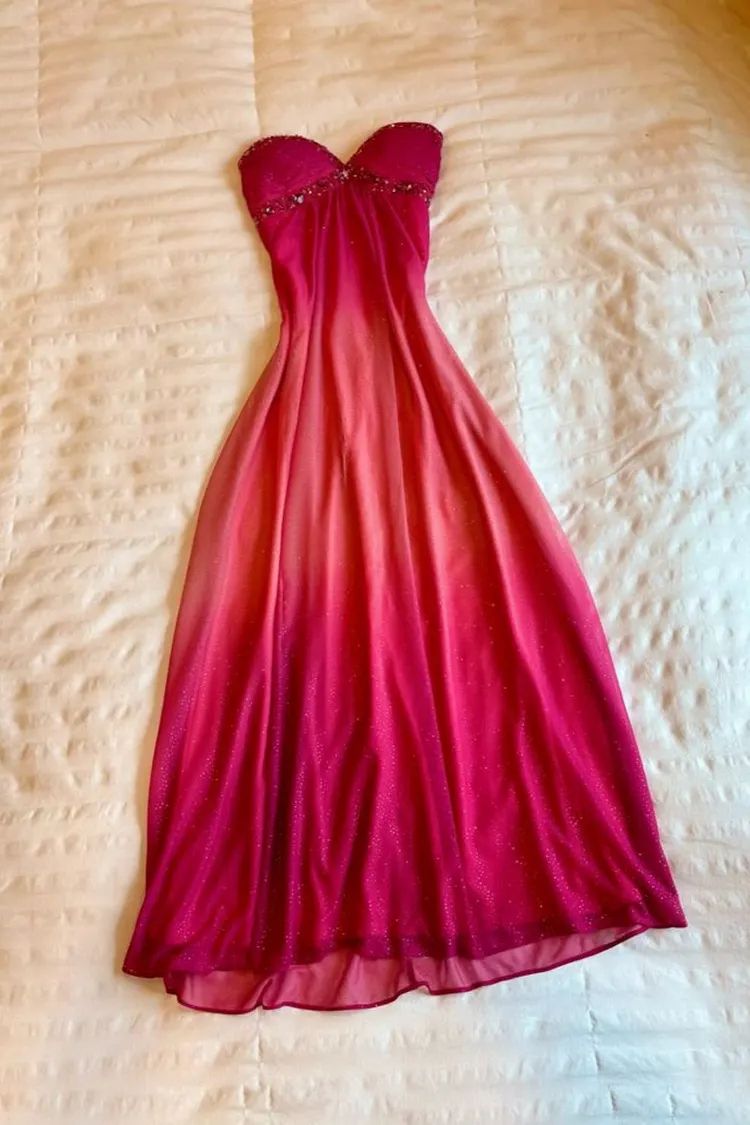 Vintage Gradient Magenta Strapless Glitter Long Evening Gown