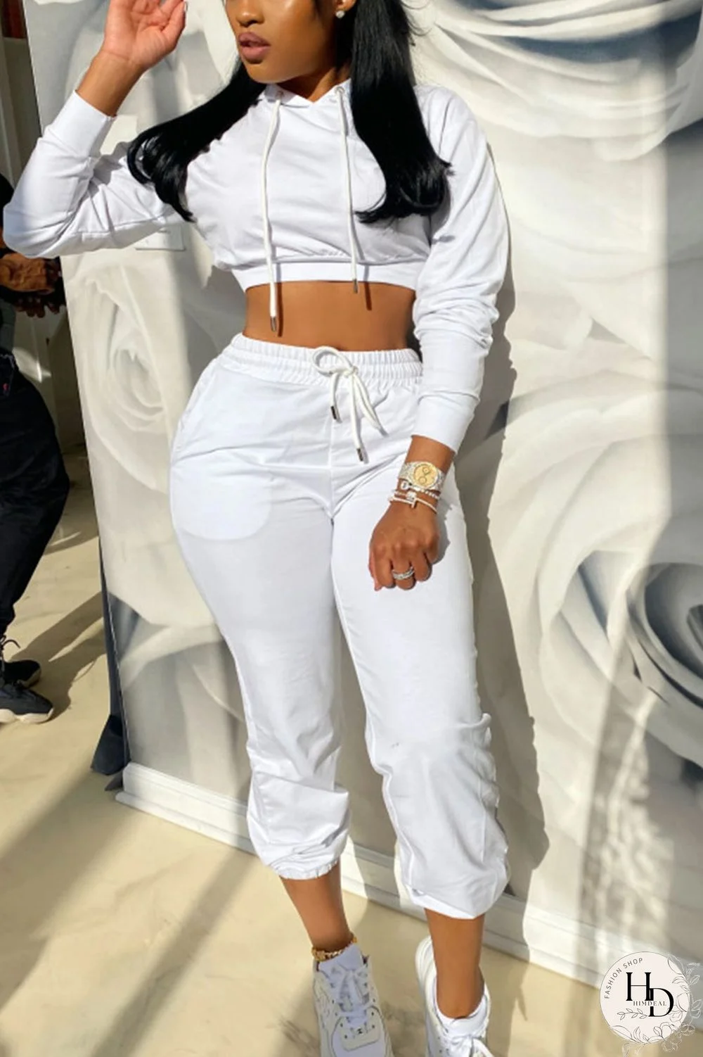 Orange Sportswear Solid Patchwork Hooded Collar Long Sleeve Regular Sleeve Short Two Pieces