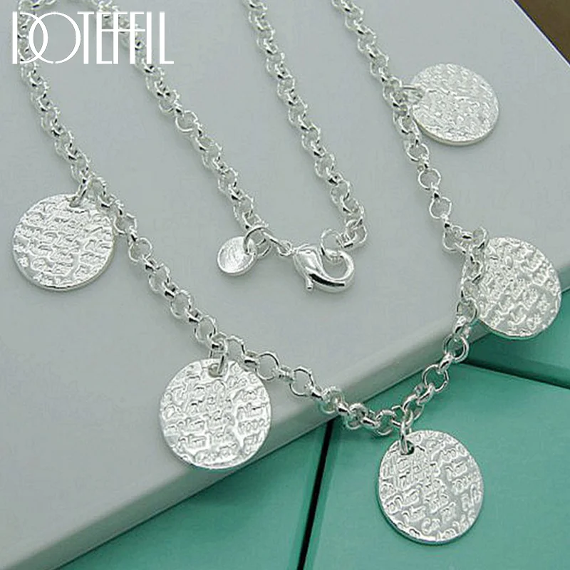 DOTEFFIL 925 Sterling Silver Mageweave Five Round Tag Pendant Necklace For Woman Jewelry