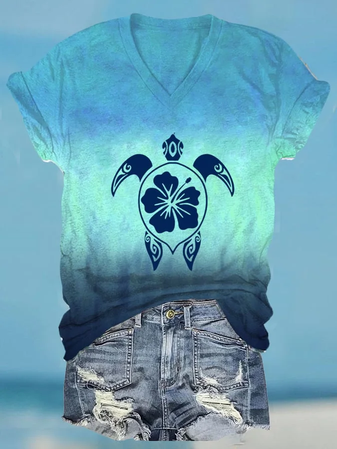 🔥Buy 3 Get 10% Off🔥Women's Hawaiian Sea Turtles Print  Casual T-Shirt