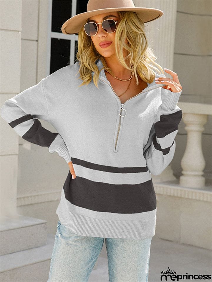 Women's Fashionable Stand-up Neck Zip-up Sweater
