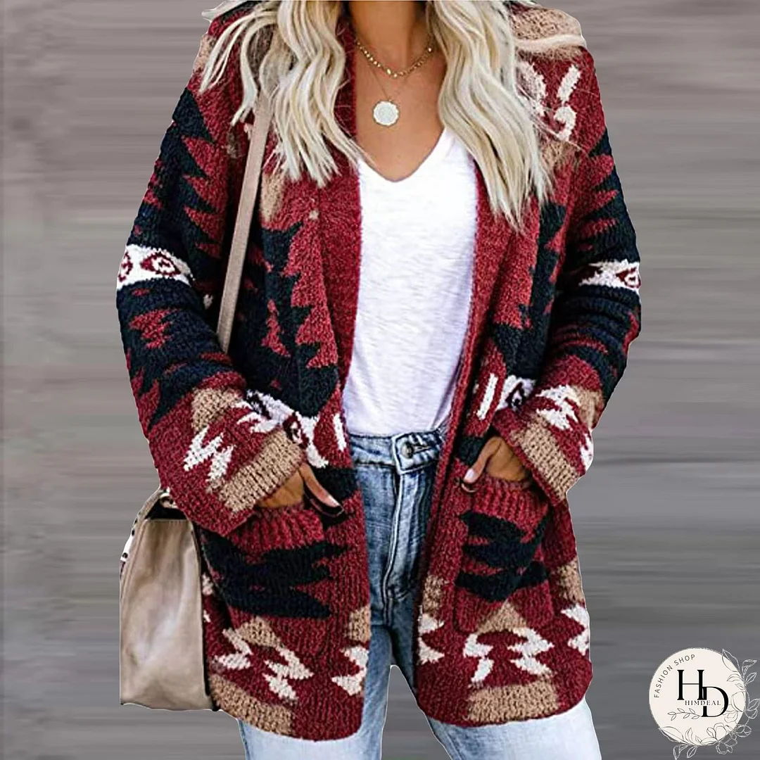 Geometric Casual Winter Mid-weight Micro-Elasticity Daily Casual Long sleeve Wool/Knitting Sweater coat for Women