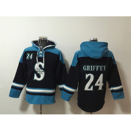 Men's Seattle Mariners #24 Ken Griffey Jr.  Navy/Awus Lace-Up Pullover Hoodie