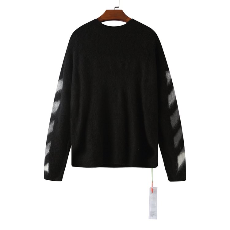 Off White Sweater Off Gradual Change From Black To Gray Wool Round Neck Men and Women Couple Sweater