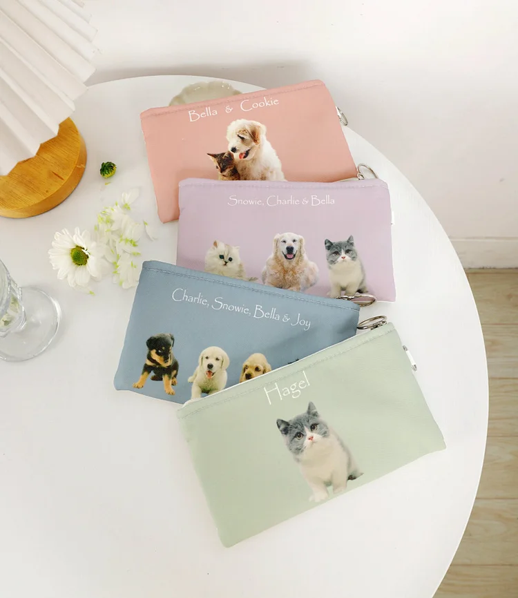 Custom Pet Portrait Pencil Case - Personalized Dog & Cat Zipper Pouch - Cute Makeup & Treats Organizer