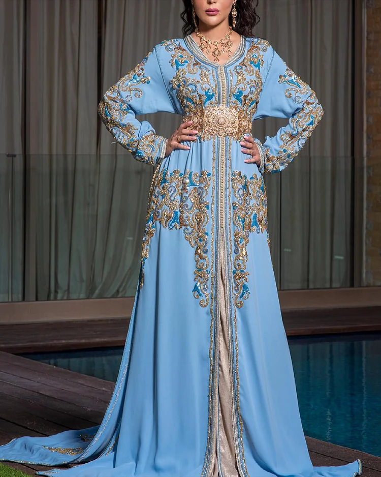 Women's Long Sleeve Embroidered Kaftan Dress