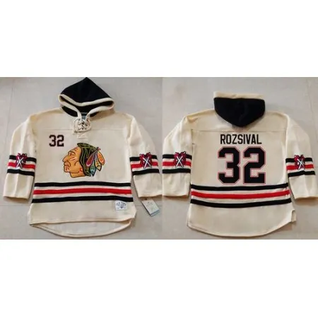 Blackhawks #32 Michal Rozsival Cream Heavyweight Pullover Hoodie Stitched NHL Jersey