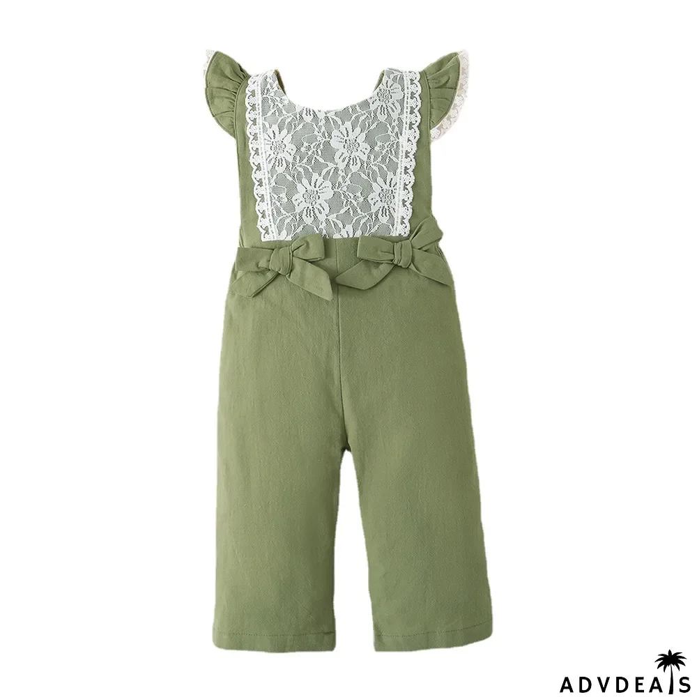 Girl Flying Sleeve Lace Solid Romper