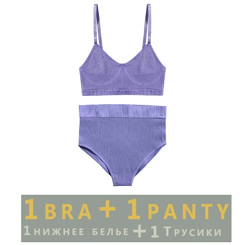 Women Fashion Seamless Bra Set Push Up Bra Fitness Crop Top And  Pantys Girls Sexy Wireless Brassiere Suit For Ladies Lingerie