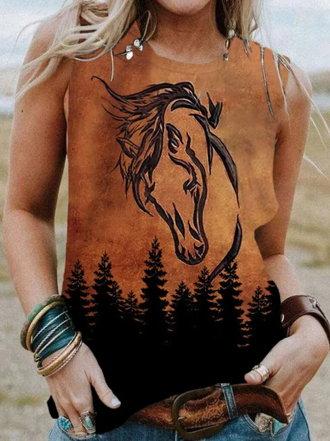 Western Horse Forest Print Vest