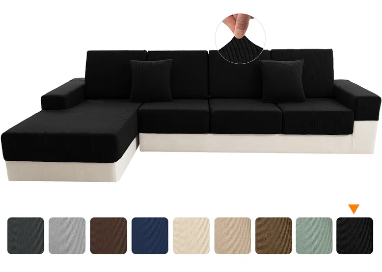 Sanmadrola Waterproof Couch Cushion Cover for Sectional Sofa,Slipcover Stain Resistant High Elasticity Wear-Resistant Striped Sofa Cover, Dark Grey 3 Piece Set for Furniture, Children, Pets