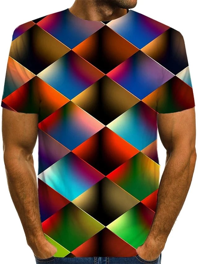 Men's Tee T shirt Shirt 3D Print Graphic Geometric Plus Size Round Neck Casual Daily Print Short Sleeve Tops