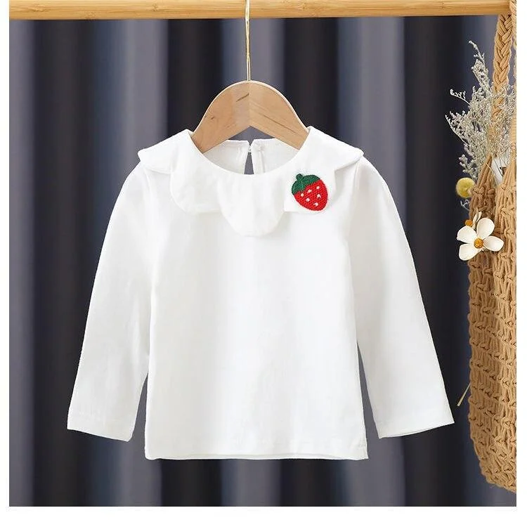 Cute White Girls'Long Sleeve Children's T-shirt Bottoming Shirt Children Spring and Summer Autumn Long Sleeves T-shirt School