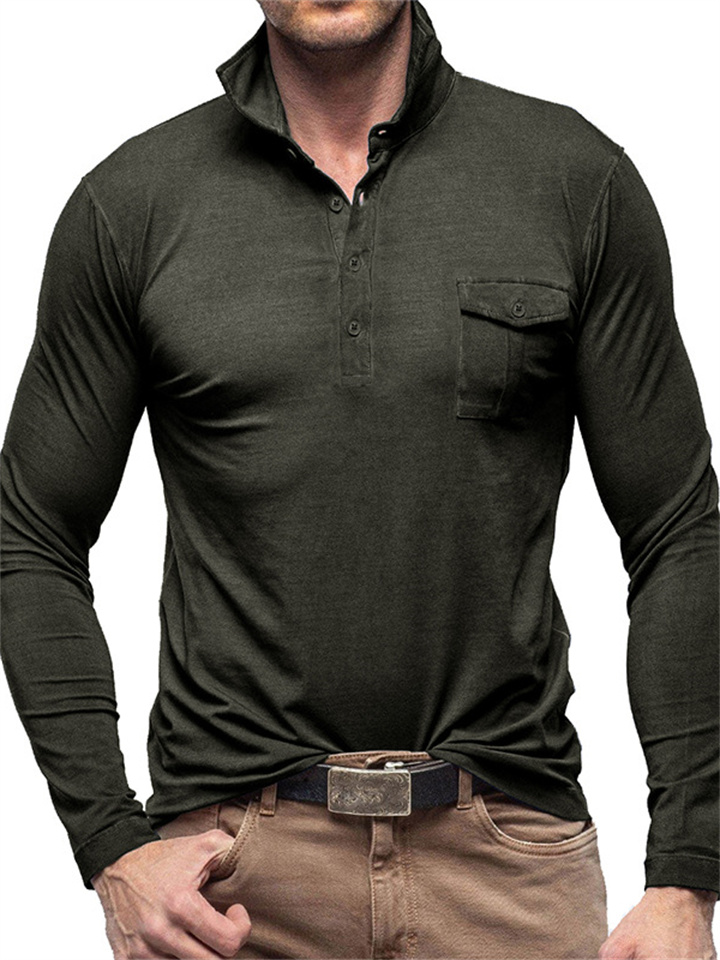 Daily Outdoor Lapel Men's T-shirts Basic Public Men's Solid Color Long-sleeved Polo Shirt S-XXL