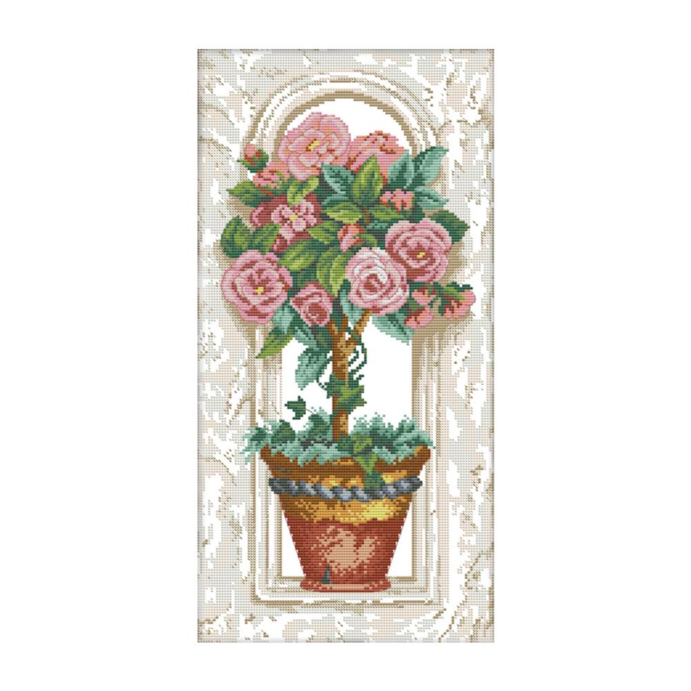 

Rose On The Windowsill - 14CT Stamped Cross Stitch - 28*49cm, 501 Original
