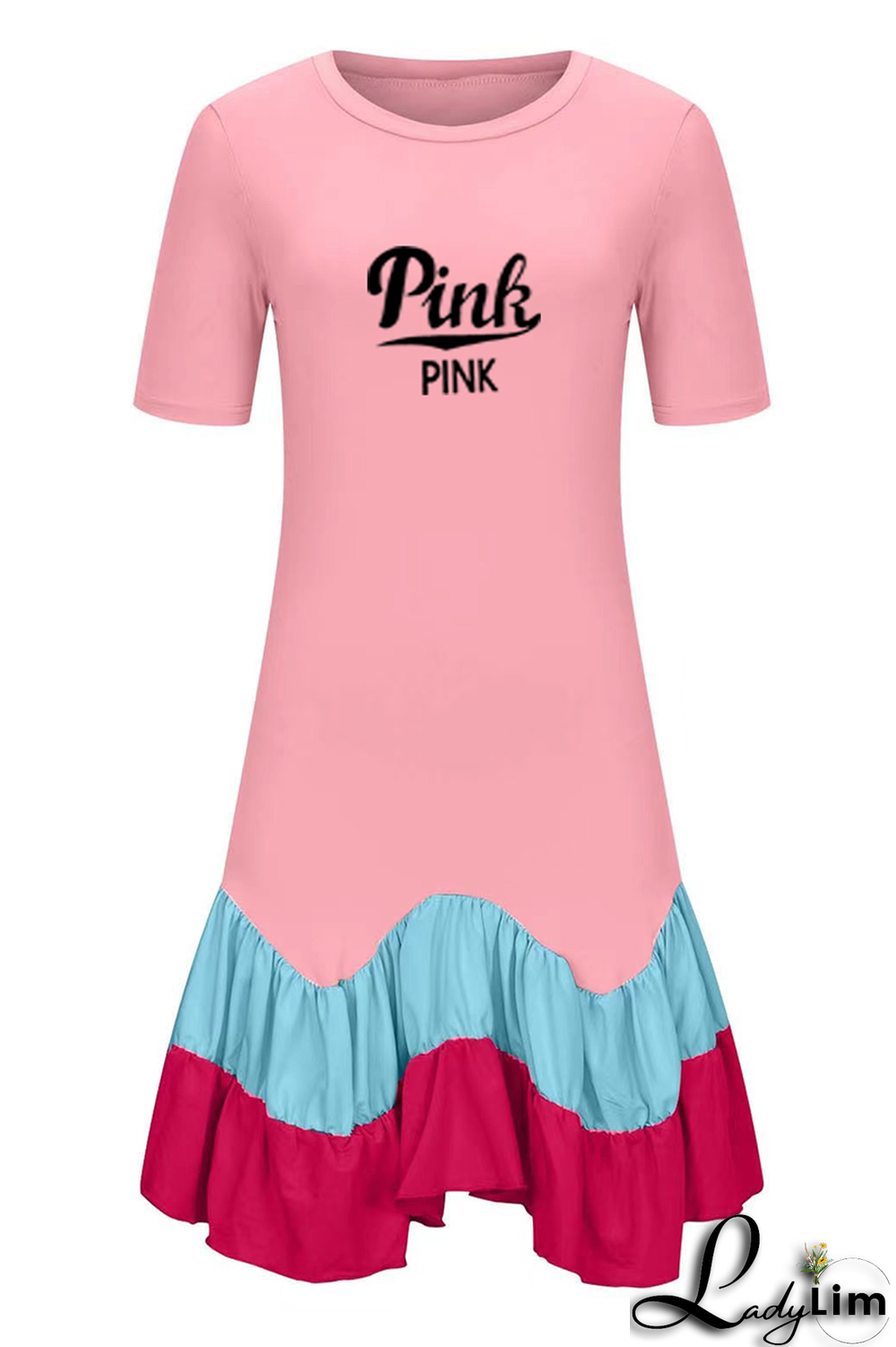 Black Casual Print Flounce O Neck Cake Skirt Dresses