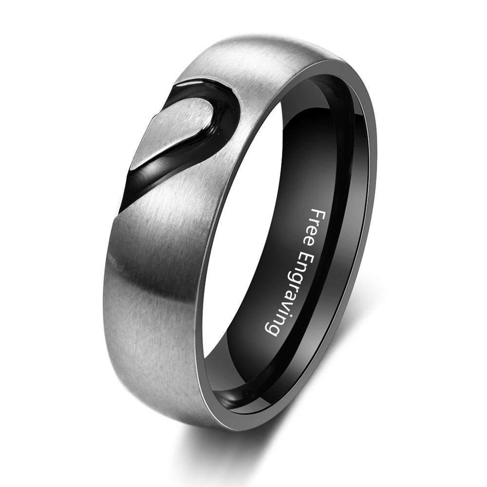To My Man Ring Set Promise Ring for Couple Heart Matching Ring Engraving Text Black Personalised Ring for Him