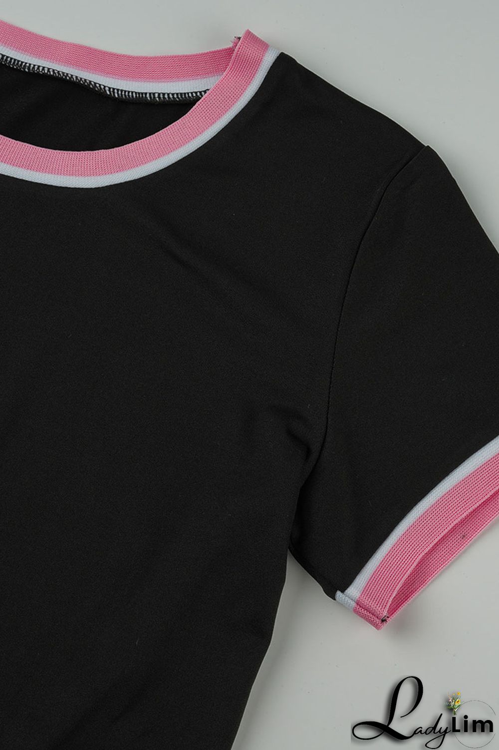 Black Fashion Casual Solid Split Joint O Neck Short Sleeve Two Pieces