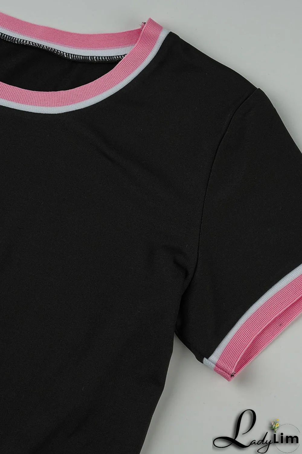 Black Fashion Casual Solid Split Joint O Neck Short Sleeve Two Pieces