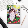 50 Pages A5 DIY Special Shaped Diamond Painting Diary Notebook Kit(Flower Bush Cat)