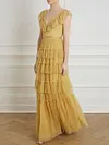 Gauze Split-Joint V-Neck Maxi Dress