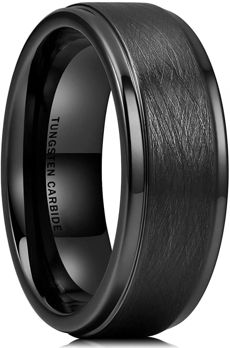 Women's Or Men's Tungsten Carbide Rings 8mm Classic carbon fiber Black Brushed Two Grooved Center Couple Wedding Bands custom