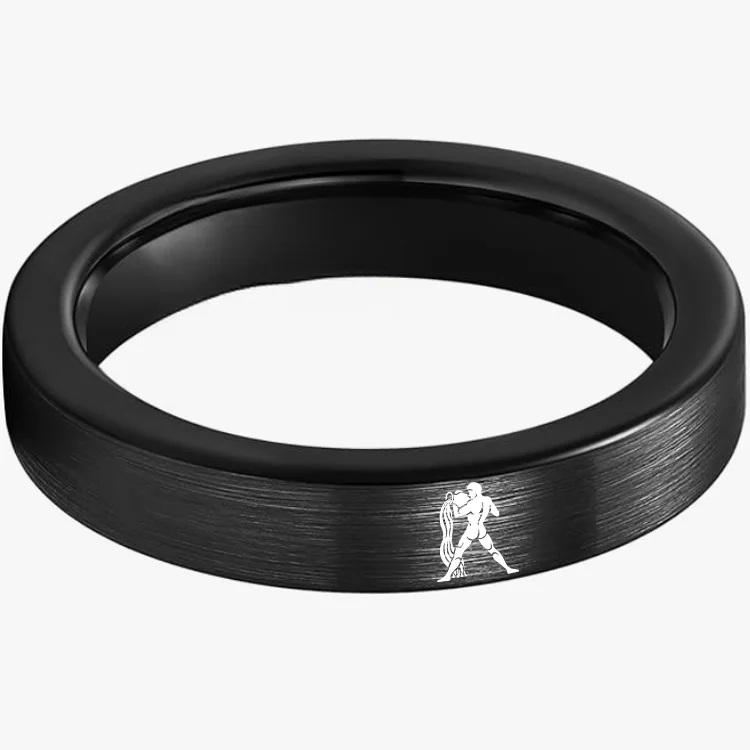 Flat Aquarius Tungsten Wedding Bands Tungsten Rings Black Comfort fit for Womens or Mens 4MM 6MM 8MM Width