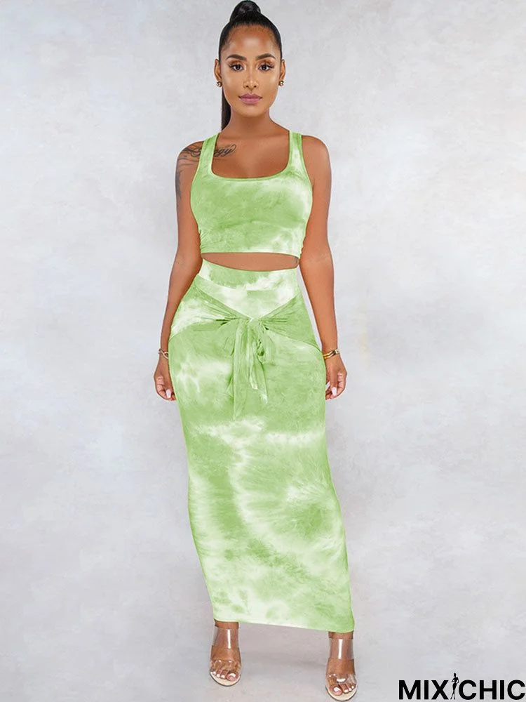 Two Piece Tie-Dye Tank Top & Maxi Skirts