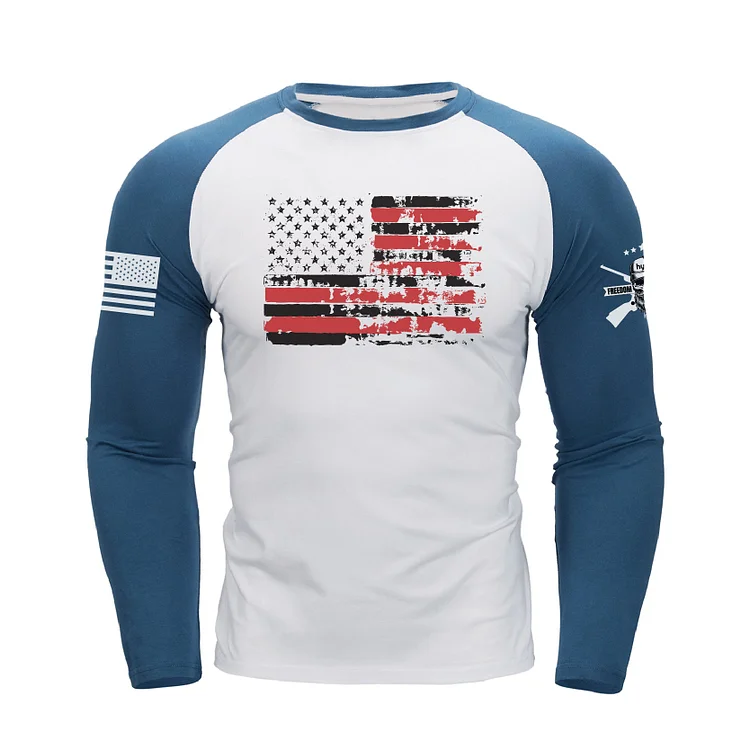 DISTRESSED USA FLAG RAGLAN GRAPHIC LONG SLEEVE