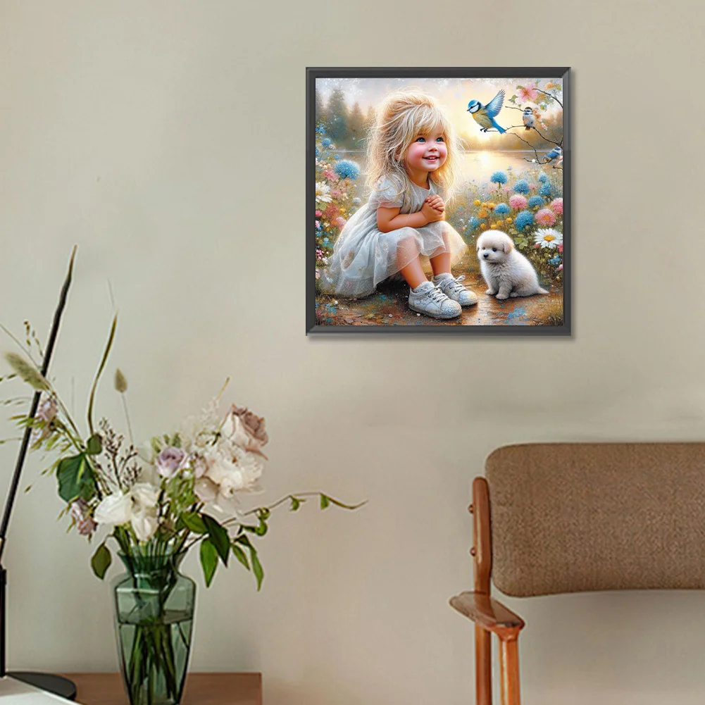 Diamond Painting - Full Round Drill - Girl & Dog(Canvas|30*30cm)