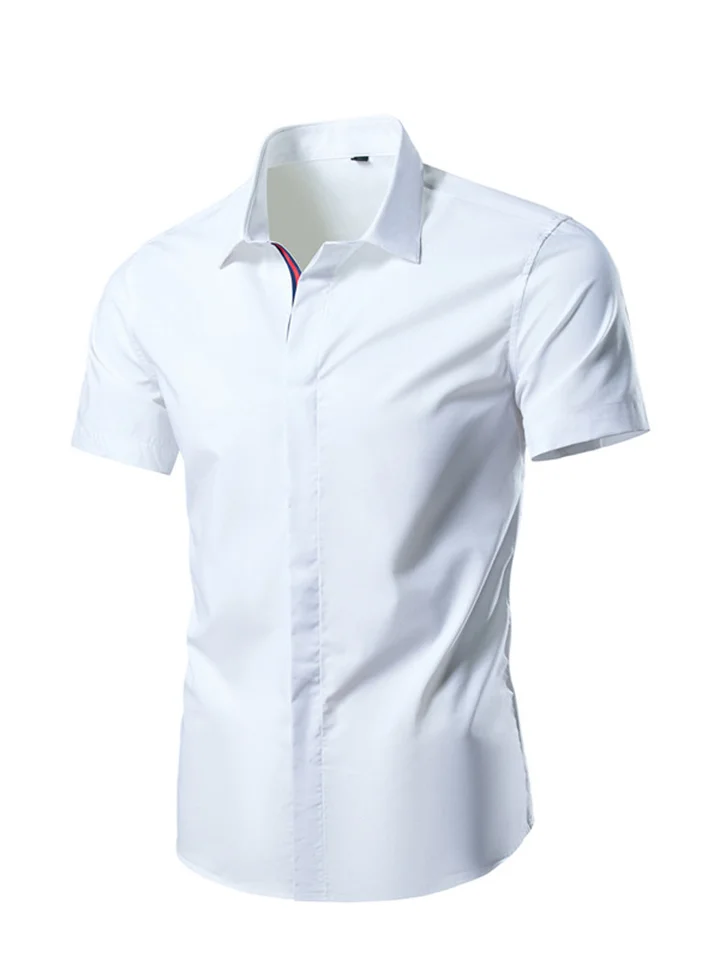 Summer Men's Short Sleeve Shirt Casual Stretch Embroidery Fashion White Shirt Short Sleeve Shirt | 168DEAL
