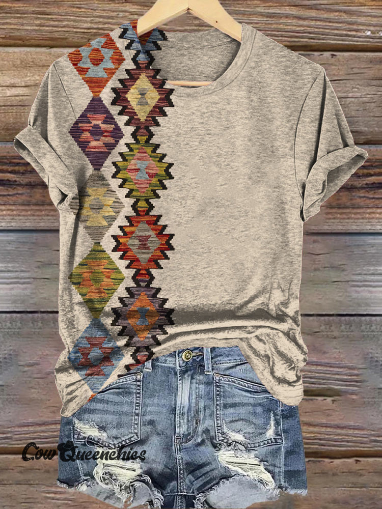 Khaki Aztec Graphic T-Shirt / S