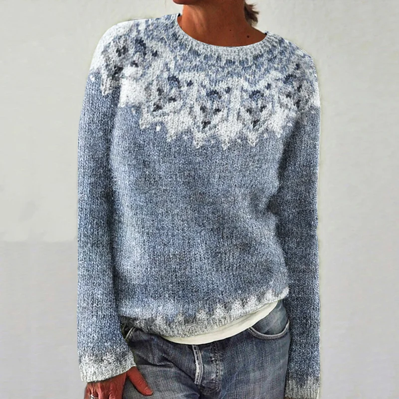 Icelandic Dog Print Long Sleeve Knitted Sweater