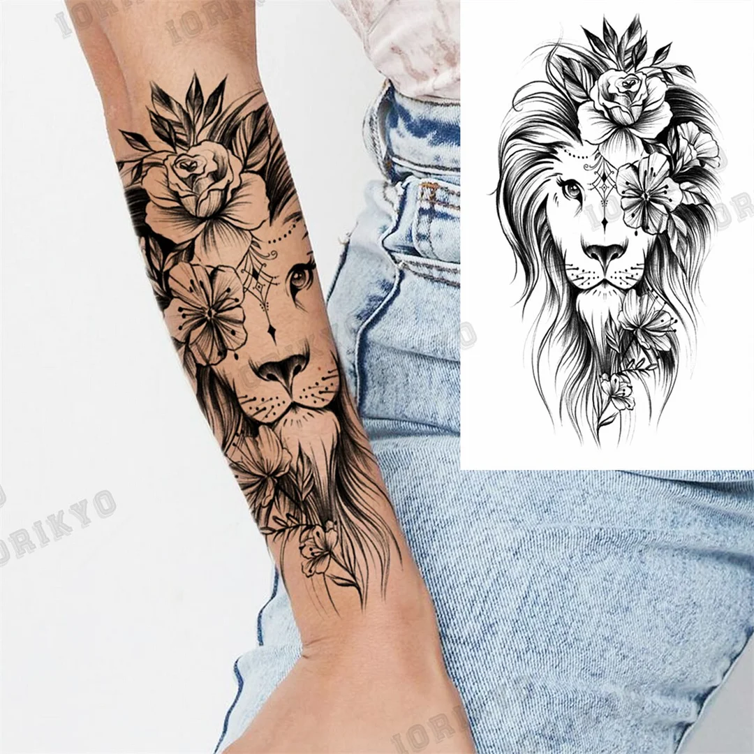 Sdrawing Tiger Skull Wolf Temporary Tattoos For Men Adult Crown Compass Pirate Warrior Fake Tattoo Body Art Decoration Tatoos Paper