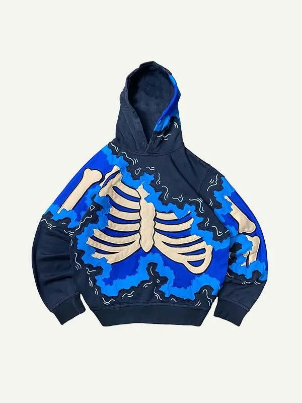 Skeleton Faux Decal Print Slant Pockets Hoodie