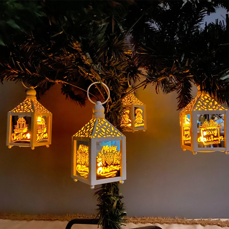 Christmas wrought iron lantern glowing decoration