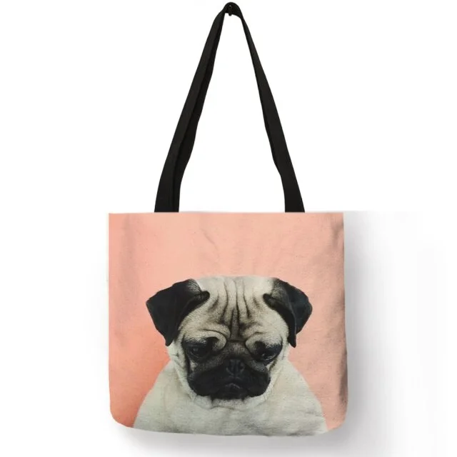 Linen Eco-friendly Tote Bag -  Pug Dog