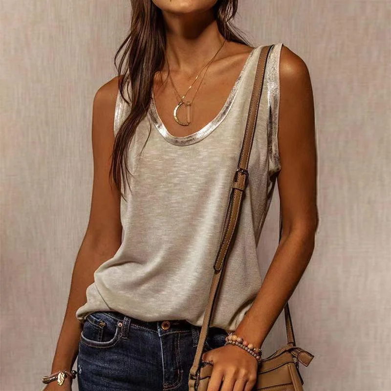 Round-Neck Sleeveless Daily Casual Pure Color Vest