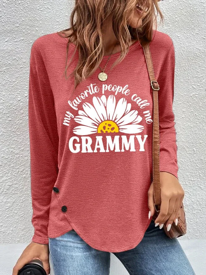 Mother's Day Women's Sunflower Grammy Letter Print Top