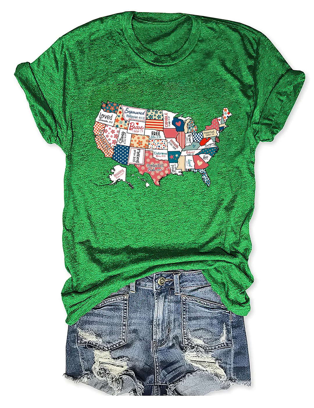 America USA Map Religious 4th Of July T-shirt