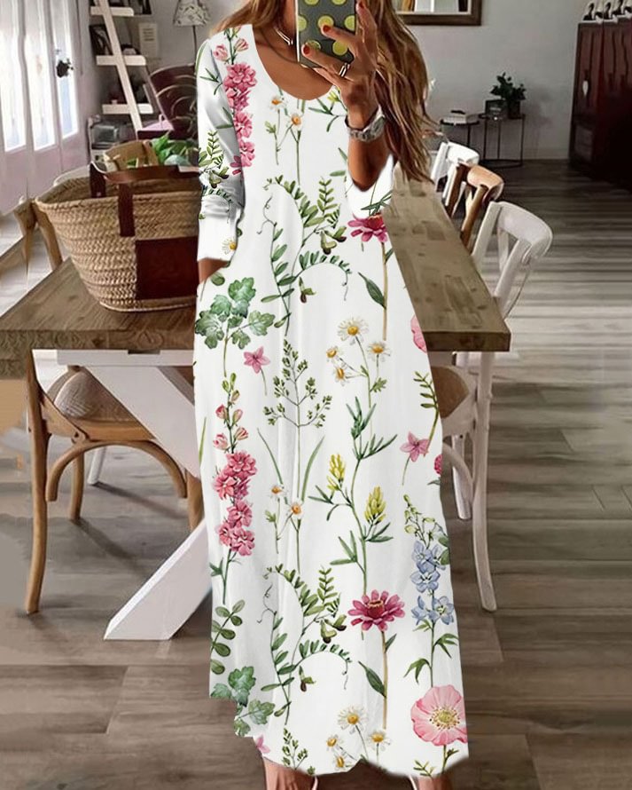 Casual Floral Regular Fit V Neck Dress