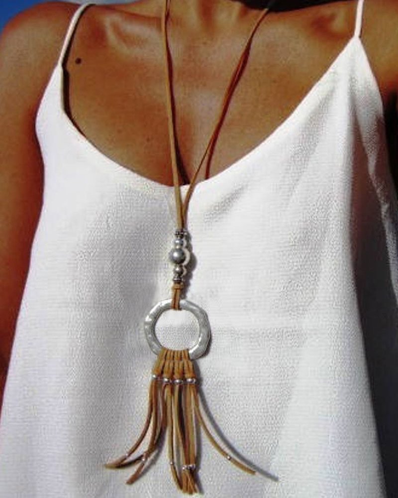 Beach Ethnic Versatile Leather Rope Long Necklace