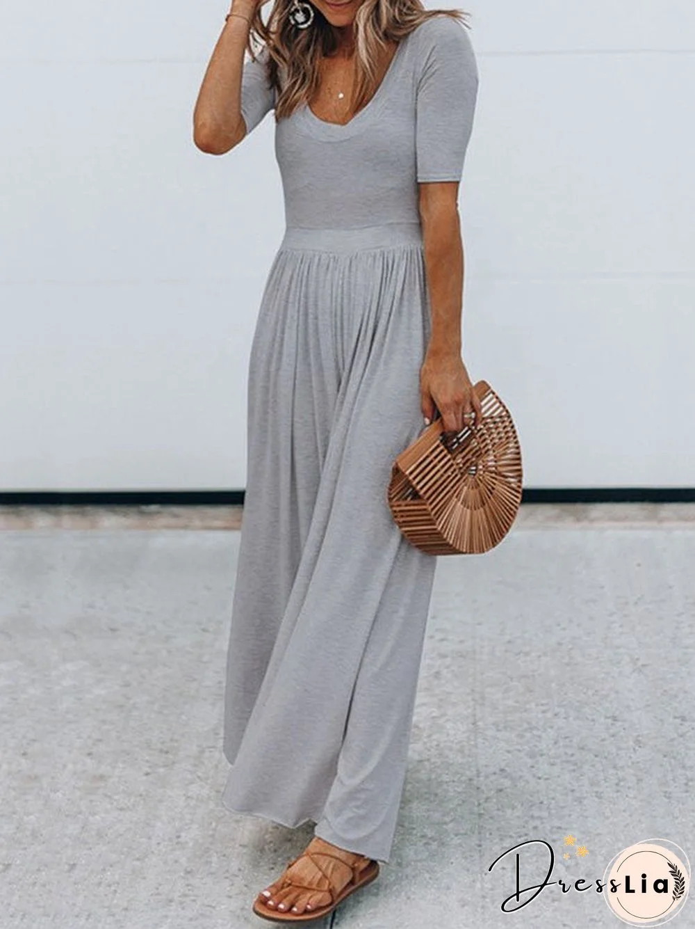 Women'S Jumpsuits Round Neck Short Sleeve Casual Jumpsuit