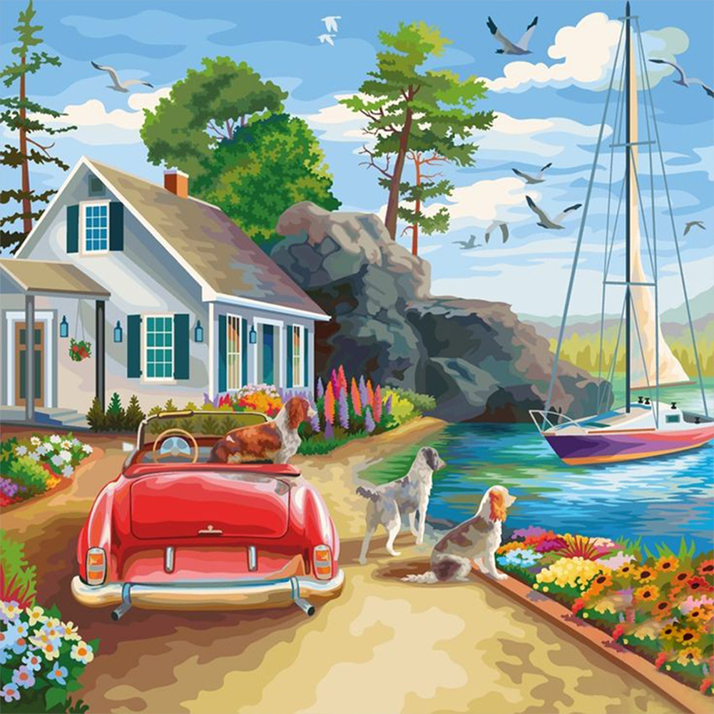 Seaside Cottage-Paint by Numbers-16"x16"/40x40cm