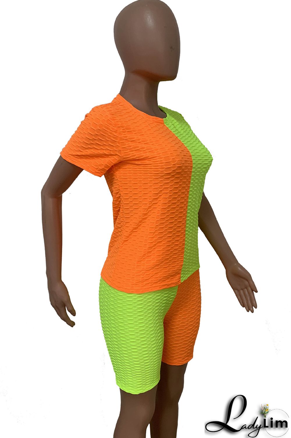 Yellow Grey Fashion Casual Solid Patchwork O Neck Short Sleeve Two Pieces