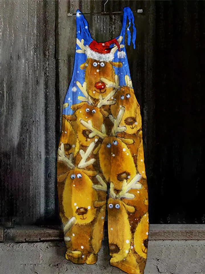 Christmas Elk Print Casual Jumpsuit