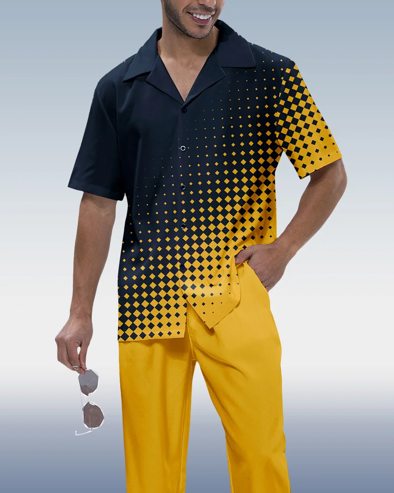 Suitmens Men's Polka Dot Print Short Sleeve Walking Suit 217