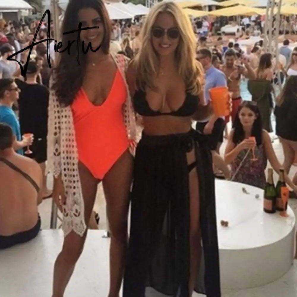 New Fashion Summer Women Swim Beach Wear Bikini Cover Ups Hot Sale Cloak Sheer Mini Wrap Shirt Sarong Pareo Smock Aiertu