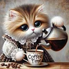 (4-Pack)Cats And Coffee-Full Round Diamond Painting 30*30CM