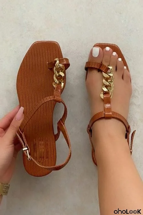 Chains T-Strap Flat Sandals